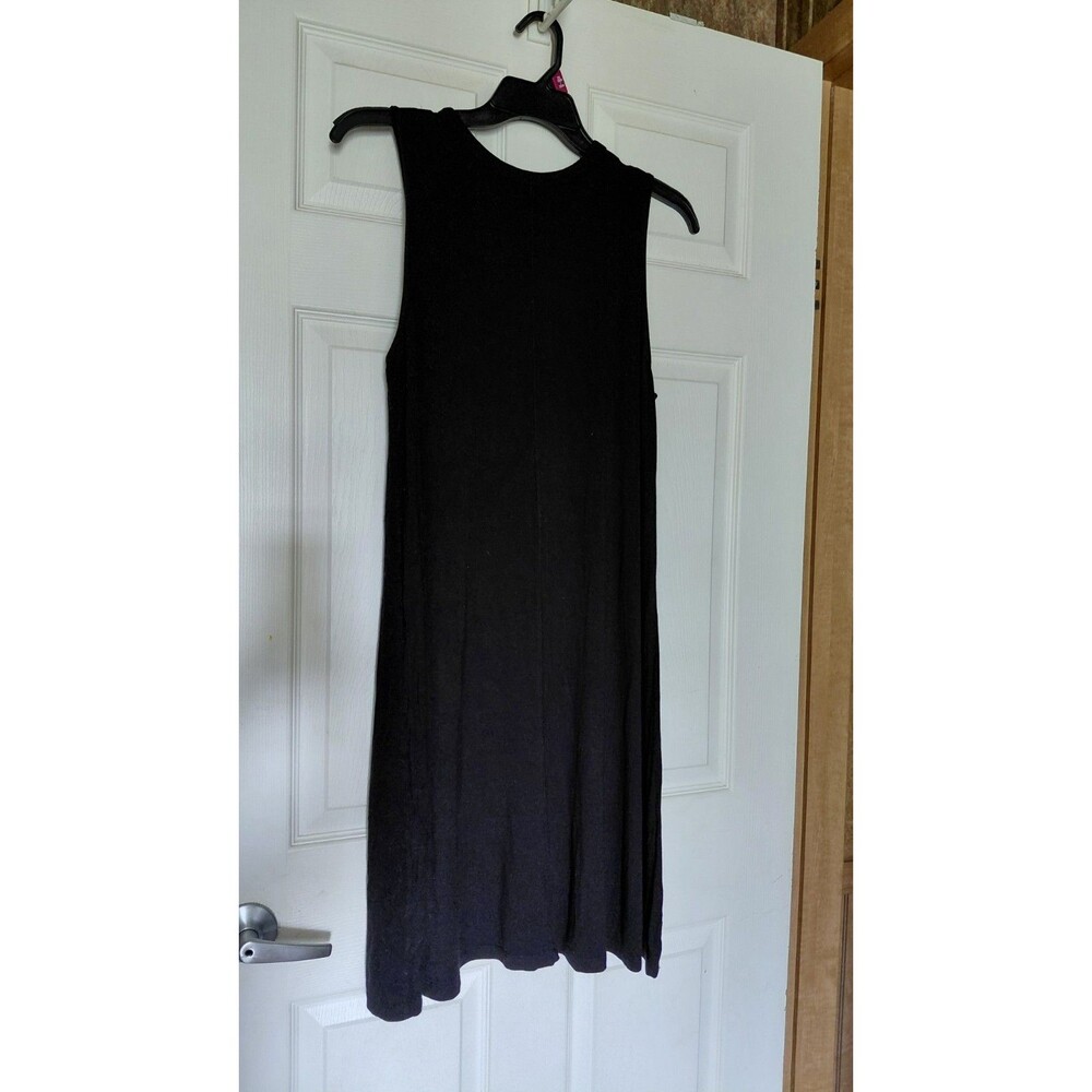 Time and Tru Women's Black Solid Knit Tank Dress Round Neck Knee Length L